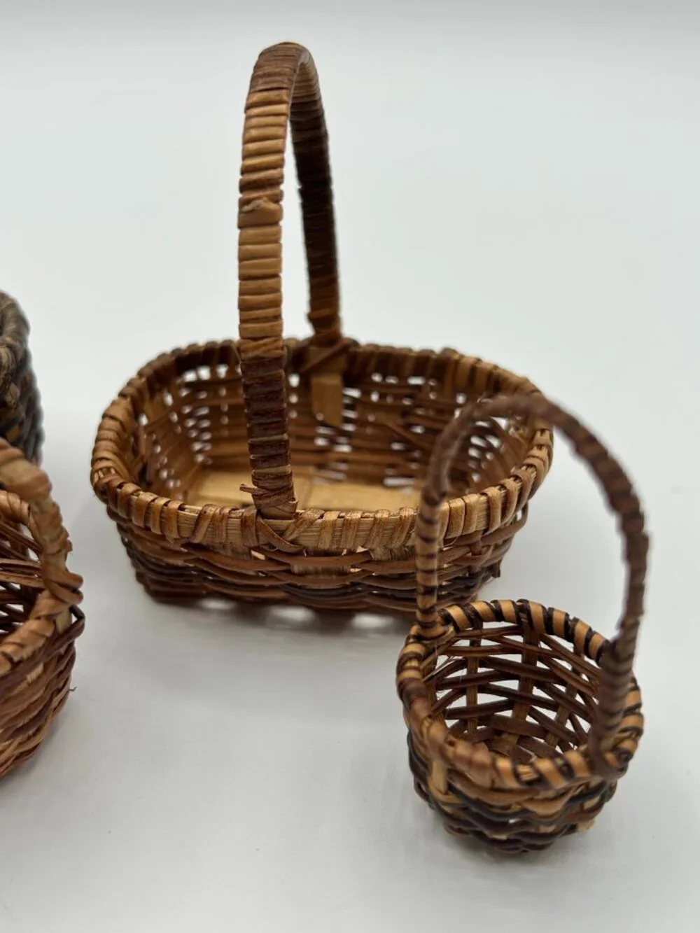 Vintage Miniature Baskets Set of 7 Handmade Woven Wicker Rattan Dollhouse Decor